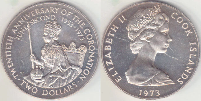 1973 Cook Islands silver $2 (Coronation) Unc A005860